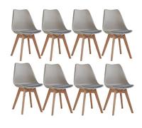 BenyLed 8 piezas de sillas de comedor escandinavas, sillas modernas de cocina con cojines de tela, sillas auxiliares de lino con patas de madera de haya (tela marrón)