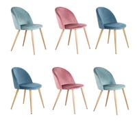 BenyLed Juego de 6 Sillas de Comedor Tapizadas con Respaldo de Asiento de Terciopelo Suave y Patas de Metal Ajustables de Madera (Azul+Verde+Rosa)