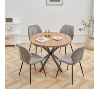 BenyLed Juego de Mesa y Sillas de Comedor, Mesa de Comedor Redonda de 100cm y 4 Sillas de Cocina de Estilo Nórdico, para Cocina, Sala, Comedor, Oficina (Marrón+ST-Gris)