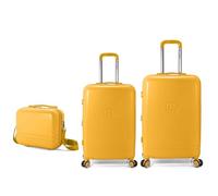 BENZI Juego de Maletas BZ5827AM-60/50, 2 Piezas Rígidas Extensibles ABS y Neceser, Cabina 50 cm y Mediana 60 cm, 4 Ruedas Dobles, Cerradura de Combinación, Amarillo