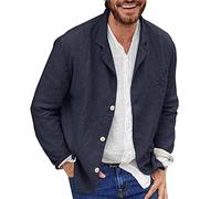 Beokeuioe Abrigo de traje de lino para hombre, chaqueta informal de verano, de un solo pecho, chaqueta deportiva, botón formal, traje de negocios, adecuado para fiestas, A Marine, XXL