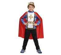 Beokeuioe Auténtico disfraz de príncipe para niño con capa, disfraz de rey para niños, juego completo, disfraz de carnaval, Halloween para niños, regalo para cumpleaños infantiles, A011 azul, XL