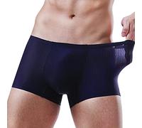Beokeuioe Calzoncillos de seda masculino lencería doble mordaza para hombre Summer Thin transparente Ice Silk Boxer transpirable suave cintura no calzoncillos foto ropa interior hombre, marine, L