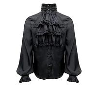 Beokeuioe Camisa Medieval Gótica de Manga Larga Victorian Piratenhemd Steampunk - Cuello Alto Con Cordones Renaissance Viking Disfraz