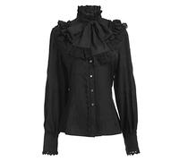 Beokeuioe Camisa Victoriana Gótica para Mujer Vintage de Manga Larga Plisada de Loto Top Steampunk Gótico Camisa Medieval Pirata Elegante de Manga Larga Camisa Gótica de los 70, Negro , S