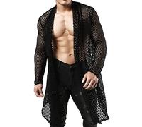 Beokeuioe Camisas de malla de manga larga para hombre, tejido transparente, manga corta, camisas, camisa de malla para hombre, tejido transparente, camiseta sexy, A2 Negro 1, S