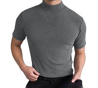 Beokeuioe Camiseta interior clásica con cuello alto, camiseta básica para hombre, cuello alto, camiseta de negocios, camiseta ajustada, camiseta de verano, camiseta de calle, gris oscuro, M