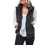 Beokeuioe Chaleco de forro polar, chaleco de cuello alto, chaleco para mujer, sin mangas, con cremallera y bolsillos, chaleco de forro polar de peluche, chaleco de felpa de talla grande, chaleco de