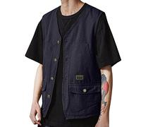 Beokeuioe Chaleco de trabajo vintage para hombre Gilet con bolsillos, chaleco de campo de luz, transpirable, chaleco cargo para hombre, chaleco de verano, ligero, plegable, chaleco de montaje, chaleco