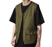 Beokeuioe Chaleco de trabajo vintage para hombre Gilet con bolsillos, chaleco de campo de luz, transpirable, chaleco cargo para hombre, chaleco de verano, ligero, plegable, chaleco de montaje, chaleco