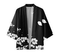 Beokeuioe - Chaqueta de cardán Haori para hombre, primavera-verano, Japón Happi Kimono, kimono de verano, cardán - Ropa tradicional japonesa, traje taoísta, C negro., XL