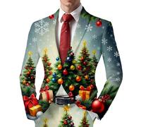 Beokeuioe Chaqueta de Navidad para hombre, diseño navideño, chaqueta de traje, corte ajustado, chaqueta de traje, chaqueta de ocio, chaqueta de solapa, traje festivo, blazer de Navidad, ropa informal