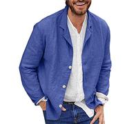 Beokeuioe Chaqueta Deportiva Sakko Hombre Casual Blazer Verano Traje de Lino Abrigo de un solo pecho Ajuste Holgado Botón Formal Traje de Negocios Chaquetas Adecuado para Fiesta, A azul., M