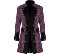 Beokeuioe Chaqueta gótica larga para hombre, palacio victoriano, disfraz medieval, Halloween, carnaval, cosplay, vampiro, abrigo steampunk, actuaciones, teatro, gabardina, A violeta., S