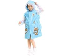 Beokeuioe Chubasquero reutilizable con capucha para niño y niña, chubasquero impermeable, ligero con cubierta de mochila, gorro de lluvia transpirable, #A012azul, XXL