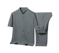 Beokeuioe Conjunto de 2 piezas para hombre, camisa de manga corta + pantalones, traje de playa, cuello alto, traje de ocio, traje de ocio de dos piezas, traje de Kung Fu Taiji, traje de jogging ligero