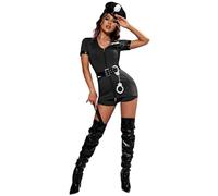 Beokeuioe Disfraz de policía para mujer, mono ajustado, conjunto sexy de policía, disfraz para adultos, ropa de noche, traje de una pieza, juego de manga larga, traje que realza la figura, Negro ,