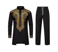 Beokeuioe Disfraz islámico para hombre de Middle East Thobe con pantalones - Hombres Musulmanes Kaftan Dubai Arab Ropa Africana Dashiki Trajes Trajes Africanos Conjunto de 2 piezas para hombre, A