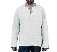 Beokeuioe Disfraz medieval para hombre, cuello alto, camisa renacentista, camisa renacentista, estilo victoriano, cuello en V, camisas piratas, A1 blanco., 4XL