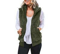 Beokeuioe Forro polar con cuello alto Chaleco para mujer Chaleco sin mangas con cremallera y bolsillos Chaleco de felpa tipo teddy Chaleco de felpa para tallas grandes Chaleco de felpa unisex Chaleco