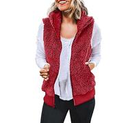 Beokeuioe Forro polar con cuello alto Chaleco para mujer Chaleco sin mangas con cremallera y bolsillos Chaleco de felpa tipo teddy Chaleco de felpa para tallas grandes Chaleco de felpa unisex Chaleco