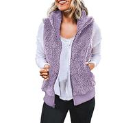 Beokeuioe Forro polar con cuello alto Chaleco para mujer Chaleco sin mangas con cremallera y bolsillos Chaleco de felpa tipo teddy Chaleco de felpa para tallas grandes Chaleco de felpa unisex Chaleco