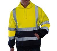 Beokeuioe Hombres Reflectante Rayas Ropa de Trabajo Chaqueta de Trabajo de Manga Larga Sudadera con Capucha Chaqueta de Seguridad Sudadera de Advertencia Alta Ejecutiva, B amarillo., XXL