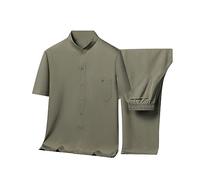 Beokeuioe Juego de 2 piezas para hombre, camisa de manga corta + pantalones, traje de ocio, traje de playa, cuello alto, traje de ocio de dos piezas, traje de Kung Fu Taiji, traje de jogging ligero