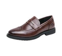 Beokeuioe Mocasines para hombre Brogue Penny Mocasines Negocios Elegantes Zapatos, marrón, 46 EU