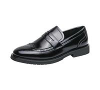 Beokeuioe Mocasines para hombre Brogue Penny Mocasines Negocios Elegantes Zapatos, Negro , 41 EU