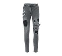 Beokeuioe - Pantalón vaquero de denim con agujeros de motocicleta, jeans góticos ajustados con varios bolsillos, estilo punk para hombre, negro y azul, pantalones de motociclista para caballeros