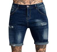 Beokeuioe Pantalones cortos de mezclilla elásticos para hombre, corte regular, con bolsillos de algodón, pantalones de ocio, para hombre, estilo vintage, A-2 Azul Oscuro, M