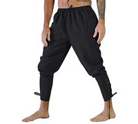 Beokeuioe Pantalones para hombre medieval, monocolor, con correa de grilletes, vintage, vikingos, disfraz medieval, pantalones de trabajo, pantalones punk, A2 negro., S