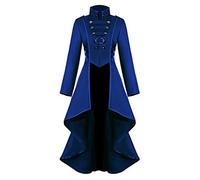 Beokeuioe Steampunk Chaqueta steampunk gótica de manga larga para mujer, elegante, chaqueta de esmoquin, vintage, punk, retro, abrigo medio, disfraz, cosplay, uniforme de los años 70, A1 azul., XL