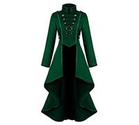 Beokeuioe Steampunk Chaqueta steampunk gótica de manga larga para mujer, elegante, chaqueta de esmoquin, vintage, punk, retro, abrigo medio, disfraz, cosplay, uniforme de los años 70, A2, verde., XL