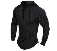 Beokeuioe Sudadera de manga larga con cordones, suéter para hombre, básico, vintage, camiseta deportiva, camiseta de manga larga, camiseta de manga larga, camiseta urbana, camiseta de wiking retro