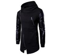 Beokeuioe Sudadera gótica para hombre chaqueta punk vapor chaqueta con capucha cremallera lateral cuello alto cárdigan cuero panel dobladillo irregular chaqueta deportiva sudadera, A negro., XL