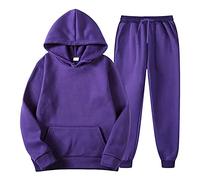 Beokeuioe Traje de dos piezas para hombre, chándal de 2 piezas, traje de chándal para otoño, ligero, básico, traje de jogging unisex, conjunto con capucha y pantalón M-3XL, morado, L