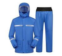 Beokeuioe Traje de lluvia para hombre y mujer, resistente al agua, impermeable (chaqueta + pantalones), conjuntos de ropa de trabajo con capucha a prueba de viento, chubasquero de goma sólida, B azul,