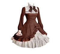 Beokeuioe Vestido de fiesta gótico de manga larga de encaje de manga trompeta vestido de corpiño Steam Punk gótico diablo Halloween cosplay vintage vestido de fiesta medieval, A Braun., S