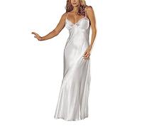 Beokeuioe Vestido de noche para mujer, camisón de satén, sexy, negro, largo, con tirantes espaguetis, cuello en V, camisones para mujer, sexy, negligee de satén, B blanco., M