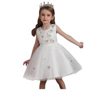 Beokeuioe Vestido de princesa para niñas con flores, mariposas, princesas, piano, disfraz, baile, comunión, cumpleaños, boda, dama de honor, Blanco, 150