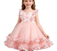 Beokeuioe Vestido de tul con mangas de alas para niñas | Traje delicado para fiestas, fotos y celebraciones familiares | Ligero y cómodo para todo el día, Rosa claro., 110