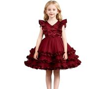 Beokeuioe Vestido de tul con mangas de alas para niñas | Traje delicado para fiestas, fotos y celebraciones familiares | Ligero y cómodo para todo el día, Vino, 120