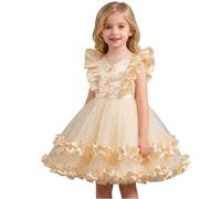 Beokeuioe Vestido de tul con mangas de alas para niñas | Traje delicado para fiestas, fotos y celebraciones familiares | Ligero y cómodo para todo el día, amarillo claro, 80