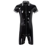 Beokeuioe Wetlook Lencería para hombre, mono de fiesta para hombre, en látex con cremallera, mono corto, look mojado, lencería sexy, A8 negro., S