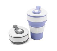 Beowanzk 2 Taza de Agua de Silicona Plegables (350 ml cada una) Tazas de Cafe Desayuno Personalizadas Grande Para (Gris + azul claro)