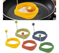 Beowanzk 5 anillos de huevo de silicona para freír, anillos de huevo antiadherentes de alta calidad, doble cara con asas