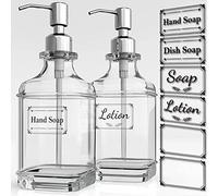 Beowanzk Paquete de 2 dispensadores de jabón de vidrio con bomba de acero inoxidable champú y acondicionador botellas de baño lavado dispensador de desinfectante líquido dispensador de lavado de manos