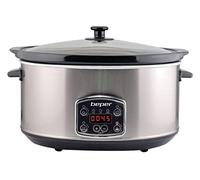 BEPER BC.510 Olla de cocción lenta en acero, Capacidad de 4,5 l, Pantalla digital, 3 Funciones de cocción, Función de Mantener Caliente, Temporizador y Arranque retardado